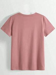 Camiseta de manga corta con estampado de mariposa y letras en inglés para mujeres, blusas gráficas para mujeres - Rosa 2 - Ver 2