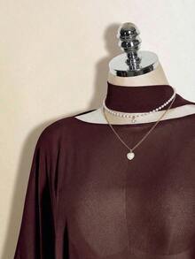 SUN Blusa holgada y transparente con cuello asimétrico, mangas acampanadas, remaches decorativos y unicolor, para mujer, estilo occidental, vacaciones y uso casual, primavera/verano - Marrón - Ver 7