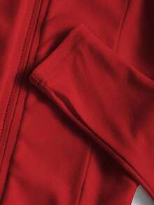 Chaqueta delgada de terciopelo negro para mujer, chaqueta de manga larga con cierre de cremallera de estilo casual y ajuste ceñido para el otoño - Rojo - Ver 4