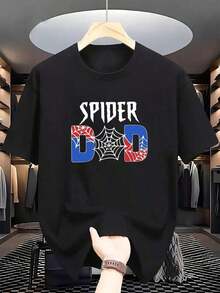 Camiseta de Verano para Hombre 100% Algodón, Ropa Masculina Transpirable Estilo Urbano, Camiseta Creativa con Estampado de Telaraña y Papá Araña, Camiseta de Algodón Transpirable de Manga Corta, Corte Holgado y Suave, Moda Urbana Masculina, Combina con Todo. - Negro - Ver 10