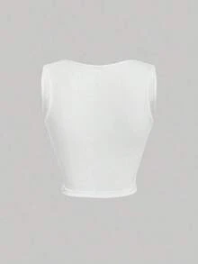 Conjunto de 4 piezas de top de tirantes ajustado y fruncido de cuello cuadrado de varios colores para mujer.Top corto sin mangas en negro, burdeos, marrón y blanco.Elegante y romántico para vacaciones, fiestas, ceremonias, playa, salidas casua - Blanco - Ver 2