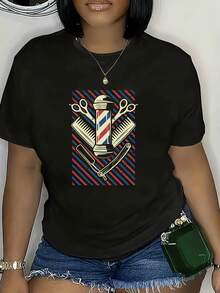 Women's T-shirt La camiseta de manga corta es casual y cómoda, adecuada para todas las estaciones; la blusa de mujer con cuello redondo es perfecta para uso informal. - Negro - Ver 7