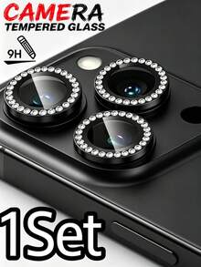 MSRI 1 Set - Black Rhinestone Decorated Lens Protector, Using Advanced Adhesive Technology, Firmly Attached, No Bubbles, No Peeling. Ultra-Clear Transparent Imaging, Keeping Every Photo In High Definition Detail. High-Hardness Material, Effectively Resists Scratches From Sharp Objects, No Fear Of Friction From Keys, Coins And Other Items In Daily Use. Compatible With IPhone - Black - View 21