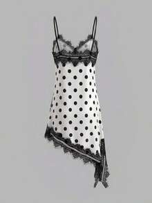 Vestido de tirantes elegante y vintage para mujer con diseño de parches de satén texturizado y encaje, adecuado para una cita en el Día de San Valentín, blanco verano - Blanco y Negro - Ver 3