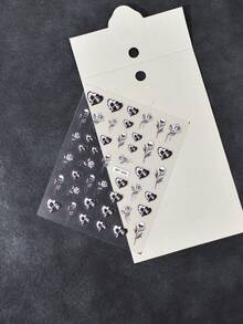 1pc Black & White Rose Skull Nail Stickers, Self-Adhesive Disposable Embossed Nail Art Decor, Personalized Manicure For Theme Party, Gothic Pattern - Multicolor - View 6