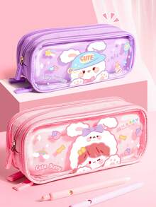 2026 New Transparent Pencil Case, Large Capacity 3-Layer Highly Attractive INS Style Pencil Box For Girls, Color-Block Student Stationery Box, Minimalist - Single Piece - View 1