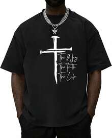 Camisetas Cristianas para Hombre, Camiseta con Cruz de Fe, Camisetas Religiosas de Jesús, Camisetas con Versículos Bíblicos Inspiradores, Camisetas Gráficas de Talla Grande LQSN - Negro - Ver 12