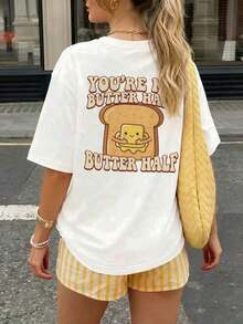 1 Piece Of Women's Summer T-Shirt, Round Neck And Short Sleeve, With Vacation Style Print, Casual Loose Fit, Comfortable, Suitable For Summer, Ideal For The Beach, Street, Daily Activities, Work, Office Meetings And Other Occasions, White Color. - 白色 - 查看 5
