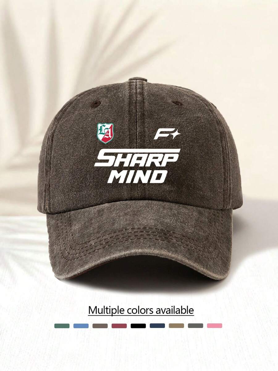 1顶水洗棒球帽，印有“SHARP MIND”字母图案，复古美式简约休闲百搭时尚，高品质装饰配饰，适合所有季节，男女皆宜，户外活动必备时尚单品