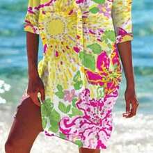 Pareo de playa de una sola hilera con estampado tropical para vacaciones de verano para mujer - Amarillo - Ver 3
