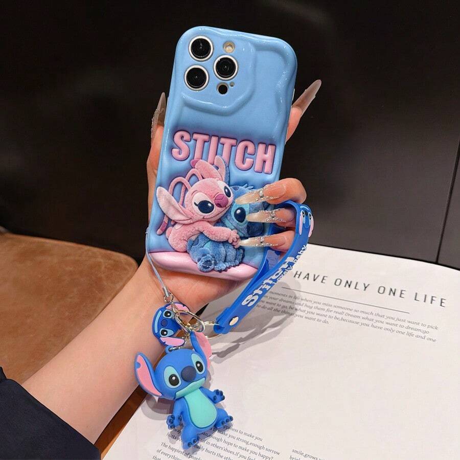 Disney Lilo And Stitch Phone Case : 3D Fluffy Pattern Border Protector Phone Soft Phone Case With A Free Cute Stitch Bracelet Chain Lanyard, Stitch, Lilo, Angel, For Apple 17 Promax 17 Pro 16 15 14 13 12 11 Pro Max XS Max X XR Soft Cover Summer Phone Case - trắng - Xem 1
