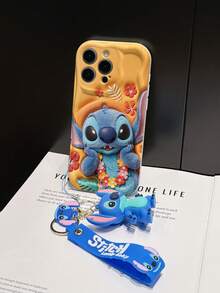Disney Lilo And Stitch Phone Case : 3D Fluffy Pattern Border Protector Phone Soft Phone Case With A Free Cute Stitch Bracelet Chain Lanyard, Stitch, Lilo, Angel, For Apple 17 Promax 17 Pro 16 15 14 13 12 11 Pro Max XS Max X XR Soft Cover Summer Phone Case - trắng - Xem 5