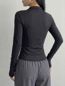 Sudadera ligera de mujer comoda elastica - Negro - Ver 2