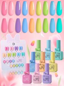 JR Set de 9 piezas de 15ml de esmalte de uñas en gel de colores, con botella y tapa con diseño de lazo para el Día de San Valentín, gel UV LED que se retira con remojo, regalo para las uñas de las niñas - Multicolor - Ver 1