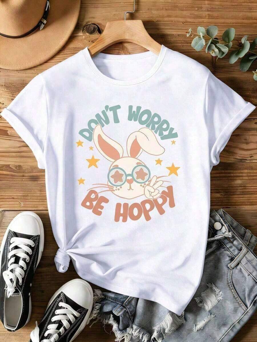 Modern Minimalist[Regalo de Pascua] Ropa de Verano para Mujer - Camiseta de Manga Corta con Cuello Redondo Estampada. Cómodo y suave, con un diseño elegante y estilizado. Adecuado para fiestas u ocasiones retro casuales. Ampliamente versátil y aplicable a una gran variedad de ocasiones. Adecuado para primavera, verano, otoño e invierno. Top deportivo, tallas disponibles desde la S hasta la XXL. casual de uso diario - Blanco - Ver 1