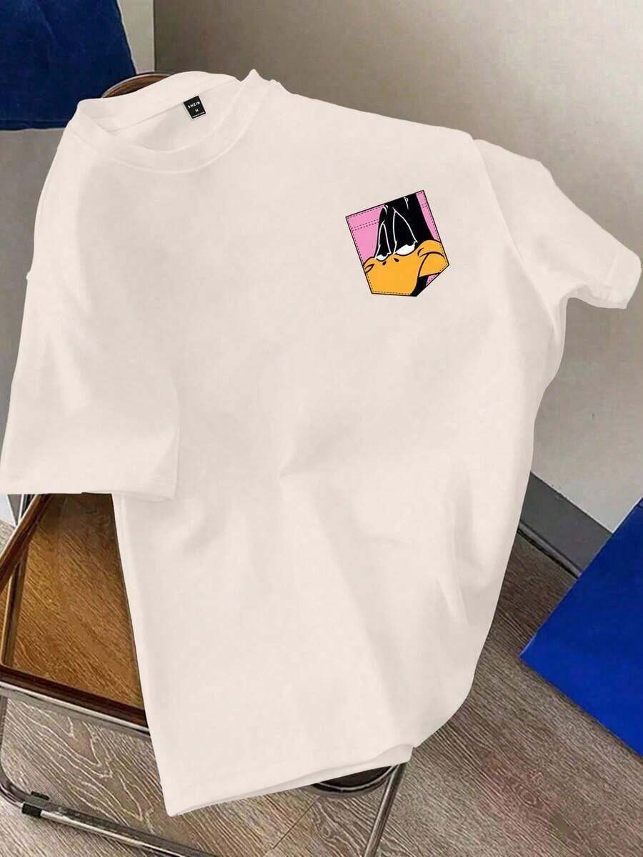 X Manfinity Men's Short Sleeve Knit T-Shirt With Round Neck And Cartoon Print In Black - Beige - View 1