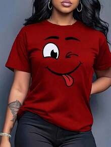 1 Piece Fashionable Casual T-Shirt For Men And Women, Printed T-Shirt With Modern Design, Short Sleeve, Breathable And Comfortable, Suitable For Women In Spring, Summer And Autumn, Making It The Best Choice For Holiday Gifts. It Is The Best Choice For Christmas Gifts. High Quality, Versatile, Easy To Match, Suitable For Daily Wear, Urban Style, Holiday Outfits, Weekend Outfits. - 鮮紅色 - 查看 7