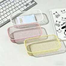 Giỏ đựng đồ mini bằng sắt kiểu INS, hộp đựng đồ hình chữ nhật, giỏ rỗng màu Macaron dùng cho bàn làm việc, ký túc xá, đựng văn phòng phẩm, mỹ phẩm, đồ ăn nhẹ, giỏ đựng đồ đa năng cho nhà bếp và phòng tắm. - Hồng đào + Vàng kem - Xem 16