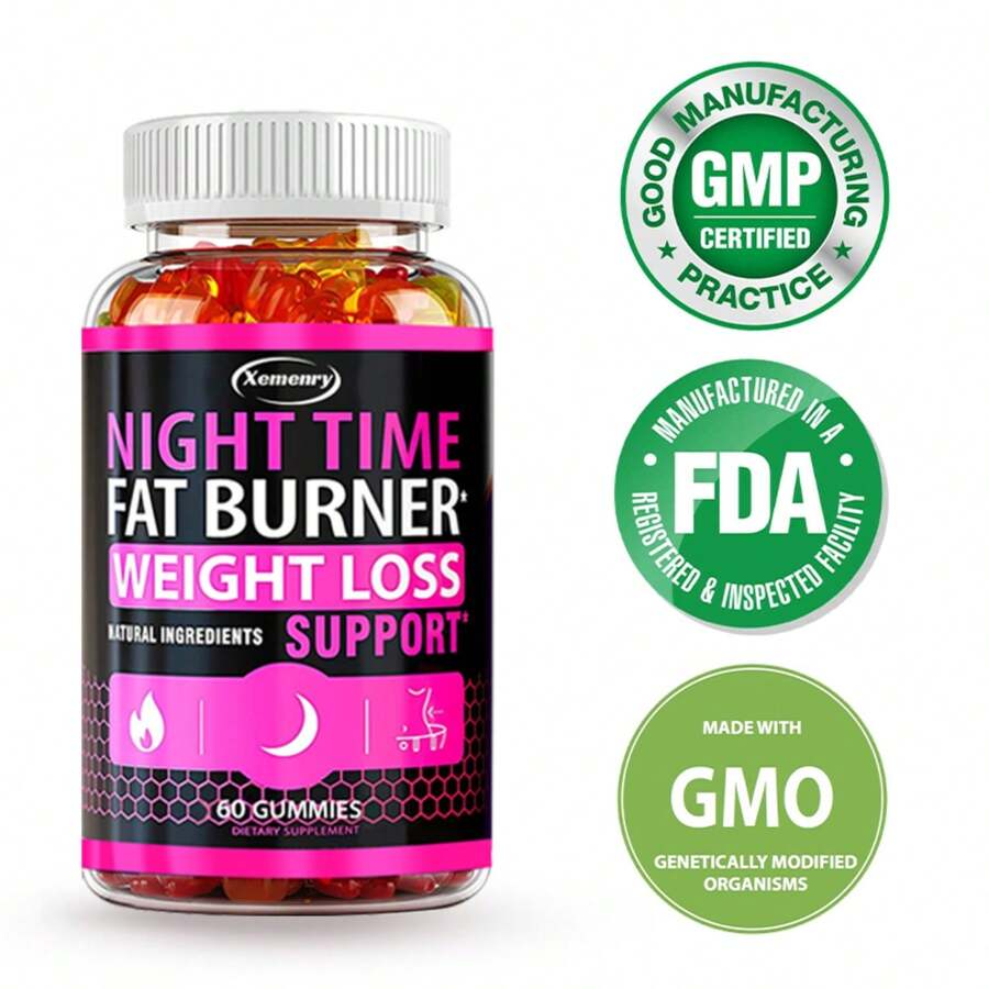 XEMENRY Nighttime Fat Burning Gummies - Boosts Metabolism, Belly Fat Burner, Weight Management, Plant Based For Digestion - 60pcs - 60 viên kẹo dẻo - Xem 1