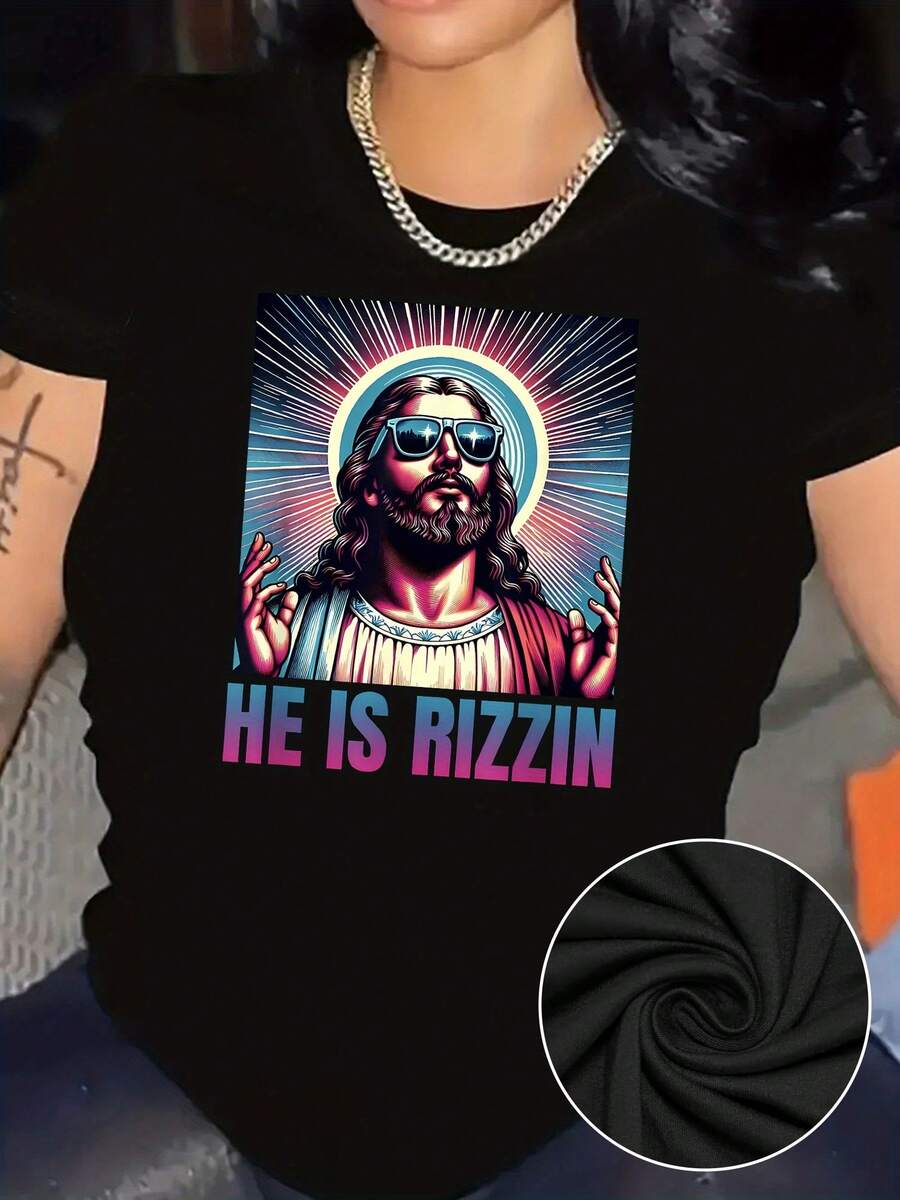 Camiseta deportiva para mujer con un gráfico creativo y divertido en un elegante diseño de cuello redondo - Negro - Ver 1