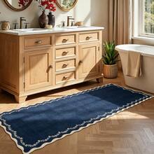 1 Stück marineblauer, wellenförmiger Teppich, waschbar & faltbar, bohemischer Blumenteppich, geeignet für Küche, Flur, Bad, Schlafzimmer, Wohnzimmer, Küche, Korridor, Eingangsbereich, Waschküche und andere Heimdekoration - marineblau - Übersicht 8