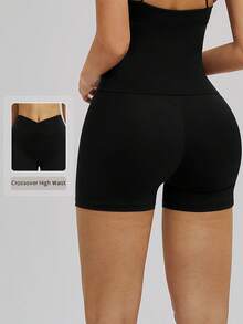 TimeOff 1 pieza Pantalones cortos deportivos de mujer con ajuste ceñido y diseño en V cruzado en la cintura - Negro - Ver 1