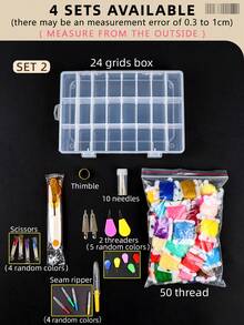 1 Set Handmade DIY Embroidery Cross Stitch Thread Box Kit, Sewing Storage Box Tools Including Needle Case, Thread Organizer, Bobbin Winder, Threader, Ripper, Scissors, Needles, Thimble - A - View 14