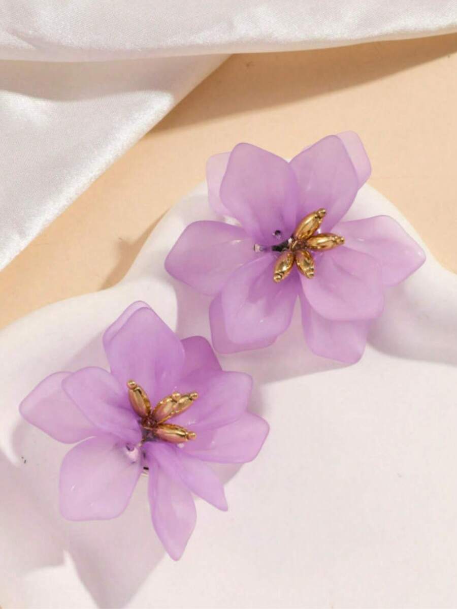 Romantic Floral Earrings, Minimalist Elegant Design, Versatile For Summer, Korean Style - Multicolor - View 1