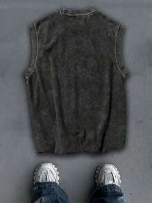 Oversized 3 Pieces Set With Sleeveless Top In Distressed Gray, Loose Fit Vintage Style, Suitable For Summer Casual Wear - Black - View 2