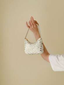 Túi đeo vai đính sequin thời trang, kiểu dáng tối giản, dung tích lớn, thiết kế mới dành cho nữ. - trắng - Xem 4