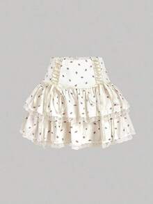 MOD Falda midi con volantes de doble capa con tirantes, falda blanca, falda de verano - Albaricoque - Ver 2