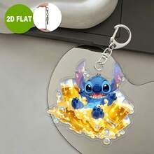 1個 2D扁平 Lilo & Stitch 史迪仔戴花環彈吉他壓克力鑰匙圈，中性款，粉絲必備，實用且時尚的鑰匙圈/鑰匙環，適合假期、生日、情人節、聖誕節 - 彩色 - 查看 10