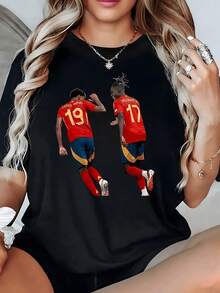 Two Soccer Players Running Together With Strength And Energy Represent Unity, Overcoming Challenges, And Sporting Passion That Inspire Movement, Courage, And Friendship. A Modern, Comfortable, And Casual Women's T-Shirt For Everyday Wear. - 黑色 - 查看 8