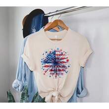 Camiseta de mujer con diseño de fuegos artificiales de EE. UU., Camiseta del 4 de julio, Camiseta del Día de la Independencia, América, Camiseta roja, blanca y azul, Camiseta patriótica, Camiseta americana, blusas para mujer>camisa    blusas para dama - Blanco - Ver 3