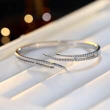 1pc Luxury Multi-Layer Rhinestone Bangle Bracelet, Zirconia Embedded Open Design, Versatile Accessory Suitable For Gifts, Gatherings With Friends - Bracelet - View 4
