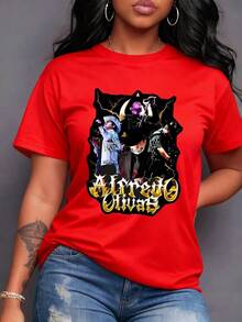 A Vibrant Tribute To , Featuring His Signature Skull Face Paint, Intense Performances, And Beams Of Energy And His Name In Gold, Highlighting His Musical Passion And Unique Charisma-Perfect For Fans. Women's 100% Cotton T-Shirt, Casual Short Sleeves. - 紅色 - 查看 7