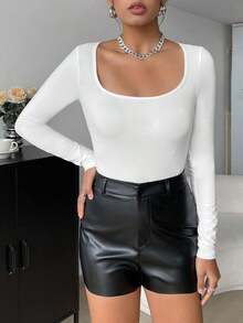 ajustado de cuello cuadrado - Blanco - Ver 4