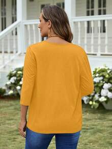 Chaqueta ligera de mujer de unicolor con abertura frontal y manga 3/4 casual - Amarillo - Ver 2