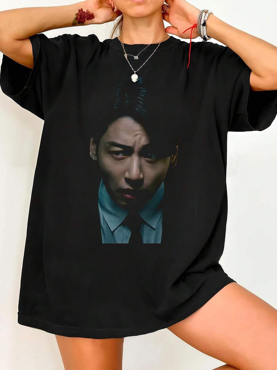 BT.S ARIRANG Jungkooks Unisex Heavy Cotton Tee. Vintage Graphic Print Casual Black Cotton Short Sleeve T-Shirt - 黑色 - 查看 1