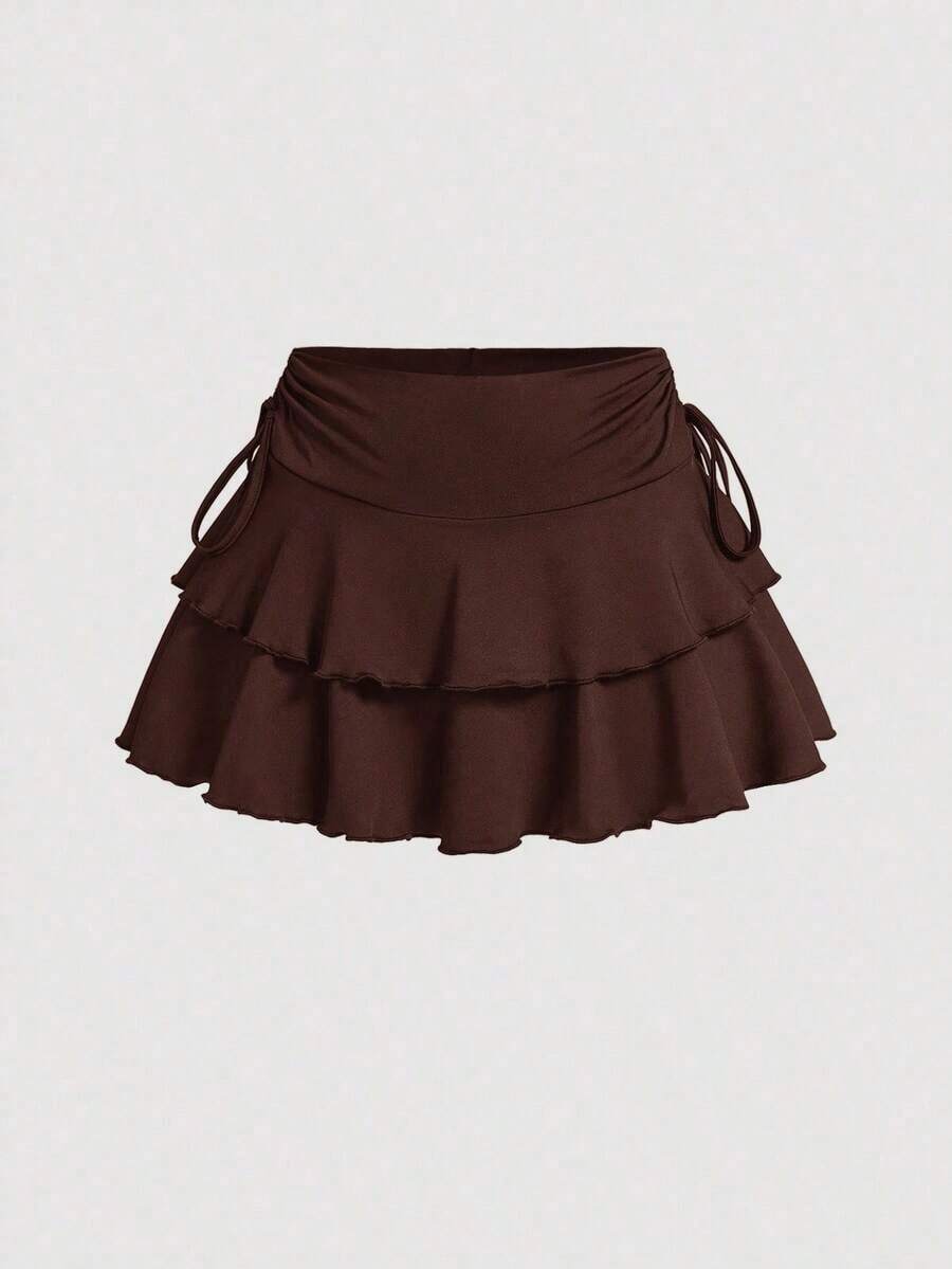 Tall Falda de pastel con cintura de cordón para el verano - Café integral - Ver 1