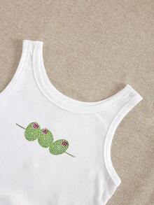 Top de tirantes con lentejuelas y aplicaciones de lentejuelas, estilo de ropa urbana, camisa corta de moda - Blanco 6 - Ver 5