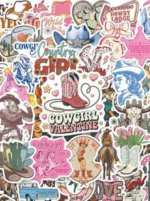 50pcs Denim Graffiti Decorative Stickers, Cool Style, Suitable For Helmet Decoration, Scrapbooking, Car Decor, Party Decoration, Adult Stickers, Office Decor, Label Stickers, Scrapbook, Laptop, Bags, Guitar, Water Bottle, Fashion Decor, DIY - Cowgirl - View 1