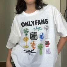 Camiseta ONLY FANS, Camiseta Y2K, Camiseta Divertida, Camisetas con Memes Irónicos y Atrevidos, Camiseta Weirdcore GenZ, Camiseta Gráfica Y2K de los 90s, Camiseta de Algodón Grueso de Manga Corta Oversize, Camiseta con Estampado Gráfico, Top Casual de Manga Corta para Mujer - Blanco - Ver 1