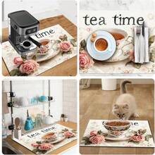1 pieza Tapete de secado de platos con estampado floral, Almohadilla para máquina de café, Salvamanteles absorbente para tazas de té, Apto para mesa de comedor y cafetería, Tapete de drenaje multiusos, Regalo para el hogar, Decoración de escritorio - XYLSD-369 - View 11