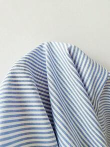 Camisa de mujer tejida de 100% algodón y lino, top de verano, adecuado para el uso diario, citas, reuniones, otoño/invierno/verano, Navidad, Año Nuevo, Acción de Gracias, fiestas, bodas, playa, ceremonias de graduación, moda, elegante, casual - Azul y blanco - Ver 5