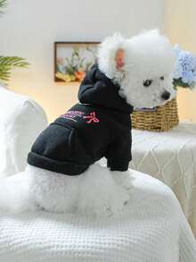 1 Stück Haustierbekleidung, süßer Welpen/Kätzchen Outfit, bequeme Hoodie Serie mit Fliege, geeignet für kleine Hunde, Frühling/Herbst - Schwarz - Schwarz - Übersicht 3