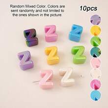 10pcs Electroplated Acrylic Large Hole English Letter Beads, DIY Phone Lanyard, Casual Shoe Charms, Handmade Jewelry Accessories, Holiday Gift [Random Mixed Color] - AB Colorful - View 16