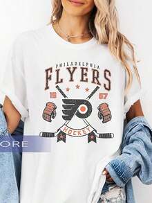 Camisetas Premium Casuales Unisex Lindas, Camiseta Philadelphia Flyer, Philadelphia Flyer, Camiseta de los Flyers, Camiseta para Fanáticos del Hockey, Camiseta Retro de Hockey sobre Hielo de Filadelfia (3) - Blanco - Ver 6