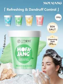 MOFAJANG 280g Shampooing au sel de mer, Élimination des pellicules, Nettoyage efficace, Micro-particules, Favorable au cuir chevelu, Réparation de la barrière, pH équilibré, Fraîcheur et volume durables - Rafraîchissant et antipelliculaire - Voir 10