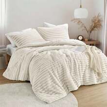 Fluffy Ribbed 2/3 Pieces Cord-Textured Bedding Comforter Set,Plush 300 Gsm Fabric Weighty Durability And Softness Comforter Sets,2 Pieces Set Twin-Twin XL Size,3 Pieces Set Full--King-CAL King Size,Cozy All-Season Home Textile Stylish Home Bedroom Décor,Modern Room Decor,Summer Prmo, Halloween Thanks Giving Gifts I0TA - Đỏ - Xem 6